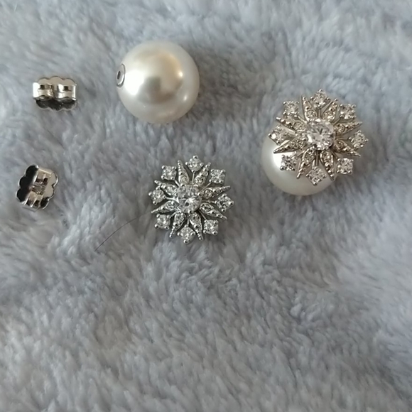 NADRI White Rhodium Snow Flake Pearl earrings - Picture 2 of 8